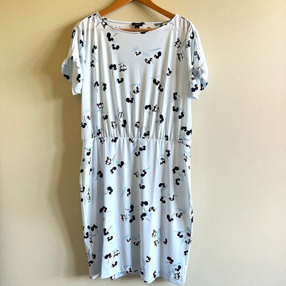 ANN TAYLOR SHORT SLEEVE DRESS WOMENS SIZE XL BLUE FLORAL PRINT - Picture 1 of 7